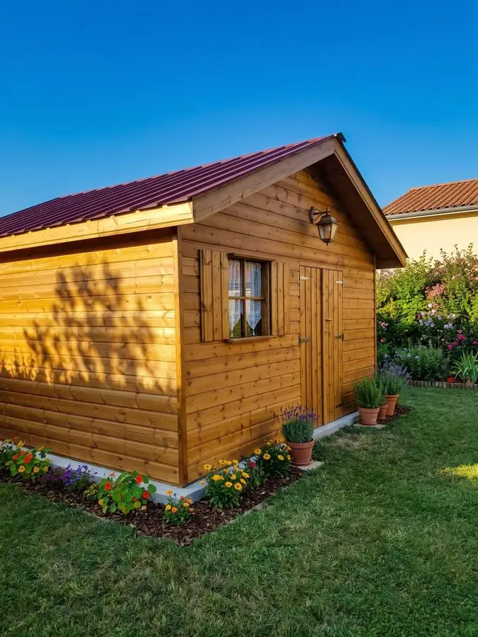 Abri de jardin en bois avec porte à double battant et fenêtre à volets